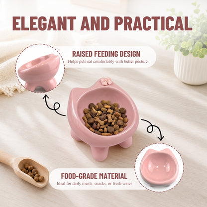 Ceramic Cat Bowl for Small Dogs and Cats: Cute Elevated Pet Food Bowl with Wide Opening, Easy Clean Feeding Dish for Kittens, Puppies and Small Pets-Pink