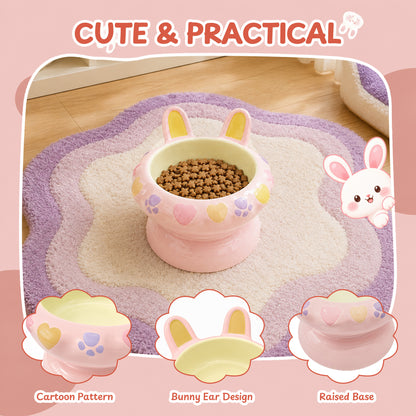 Bunny Ear Elevated Cat and Dog Food Bowl, Cute Raised Ceramic Pet Food Bowl for Cats & Small Dogs, Rabbit Ear Cat Food & Water Bowl with Pedestal Base, 5.9 Inch - Pink