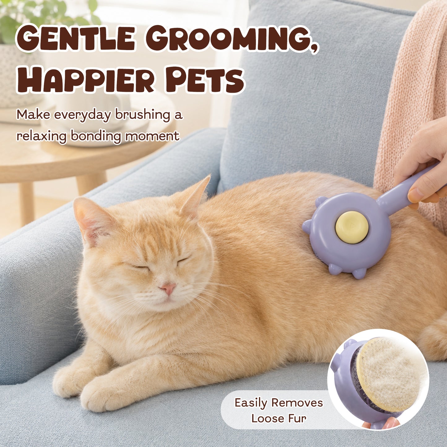 Cat & Dog Grooming Brush, Pet Hair Removal Brush for Long & Short Hair, Easy Clean Deshedding Brush for Cats and Dogs, Pet Grooming Comb for Loose Fur - Purple