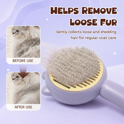 Cat & Dog Grooming Brush, Pet Hair Removal Brush for Long & Short Hair, Easy Clean Deshedding Brush for Cats and Dogs, Pet Grooming Comb for Loose Fur - Purple