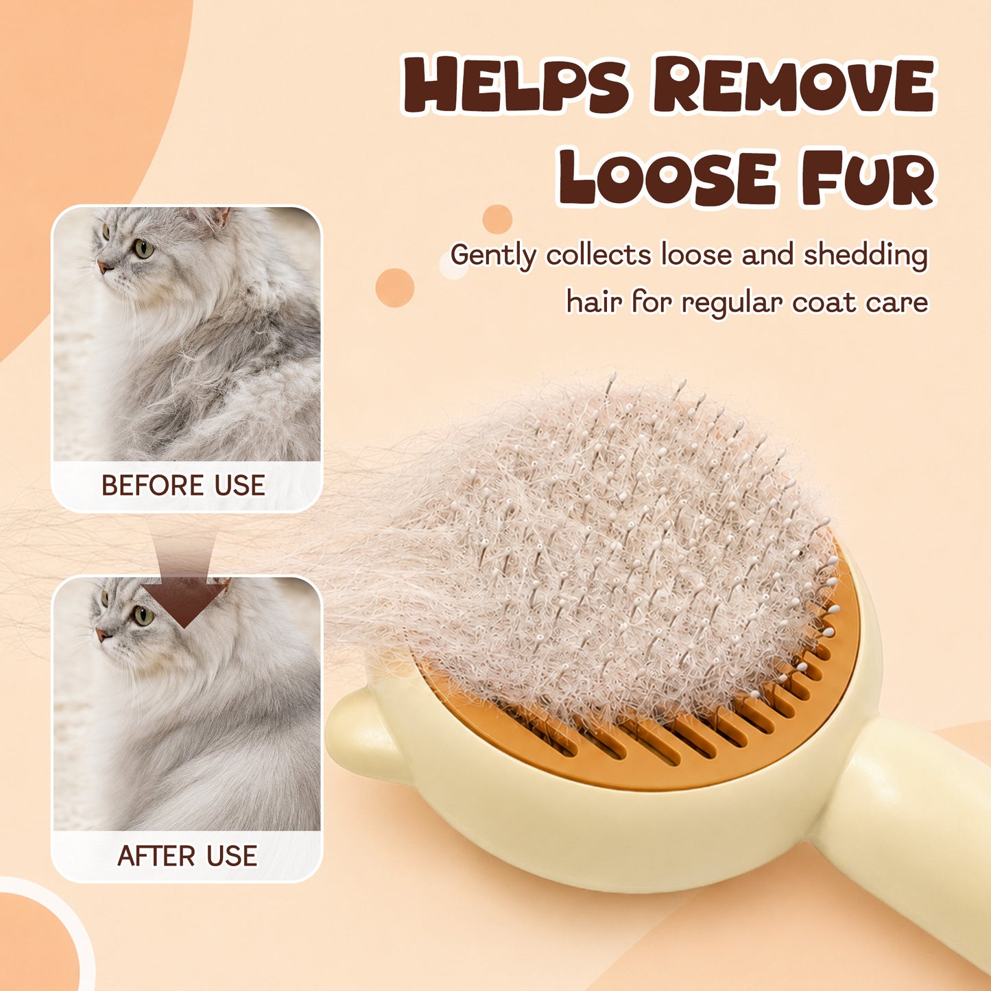 Cat & Dog Grooming Brush, Pet Hair Removal Brush for Long & Short Hair, Easy Clean Deshedding Brush for Cats and Dogs, Pet Grooming Comb for Loose Fur - Yellow