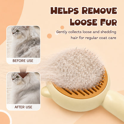 Cat & Dog Grooming Brush, Pet Hair Removal Brush for Long & Short Hair, Easy Clean Deshedding Brush for Cats and Dogs, Pet Grooming Comb for Loose Fur - Yellow