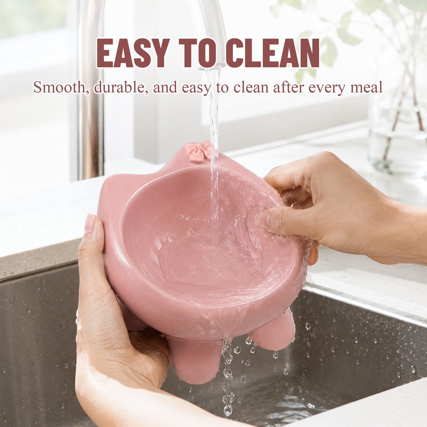 Ceramic Cat Bowl for Small Dogs and Cats: Cute Elevated Pet Food Bowl with Wide Opening, Easy Clean Feeding Dish for Kittens, Puppies and Small Pets-Pink