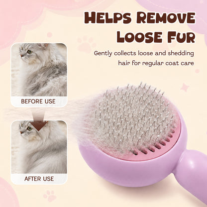 Cat & Dog Grooming Brush, Pet Hair Removal Brush for Long & Short Hair, Easy Clean Deshedding Brush for Cats and Dogs, Pet Grooming Comb for Loose Fur - Pink