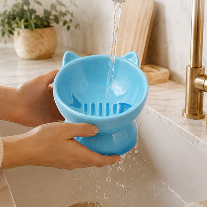 【pre-order】Elevated Cat Bowl, Raised Cat Food Bowl with Cute Cat Ear Design, Deep Pet Food Bowl for Small & Medium Cats and Dogs, Easy to Clean Dog Food Bowl, 5.31 Inch Blue