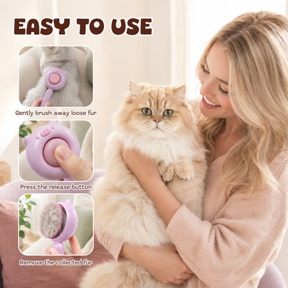 Cat & Dog Grooming Brush, Pet Hair Removal Brush for Long & Short Hair, Easy Clean Deshedding Brush for Cats and Dogs, Pet Grooming Comb for Loose Fur - Pink