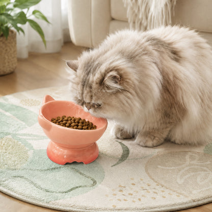Elevated Cat Bowl, Raised Cat Food Bowl with Cute Cat Ear Design, Deep Pet Food Bowl for Small & Medium Cats and Dogs, Easy to Clean Dog Food Bowl, 5.31 Inch Orange