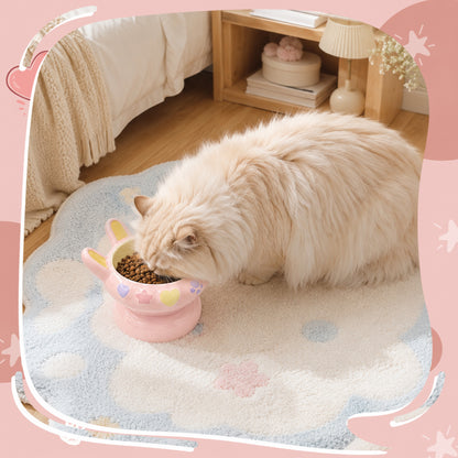 Bunny Ear Elevated Cat and Dog Food Bowl, Cute Raised Ceramic Pet Food Bowl for Cats & Small Dogs, Rabbit Ear Cat Food & Water Bowl with Pedestal Base, 5.9 Inch - Pink