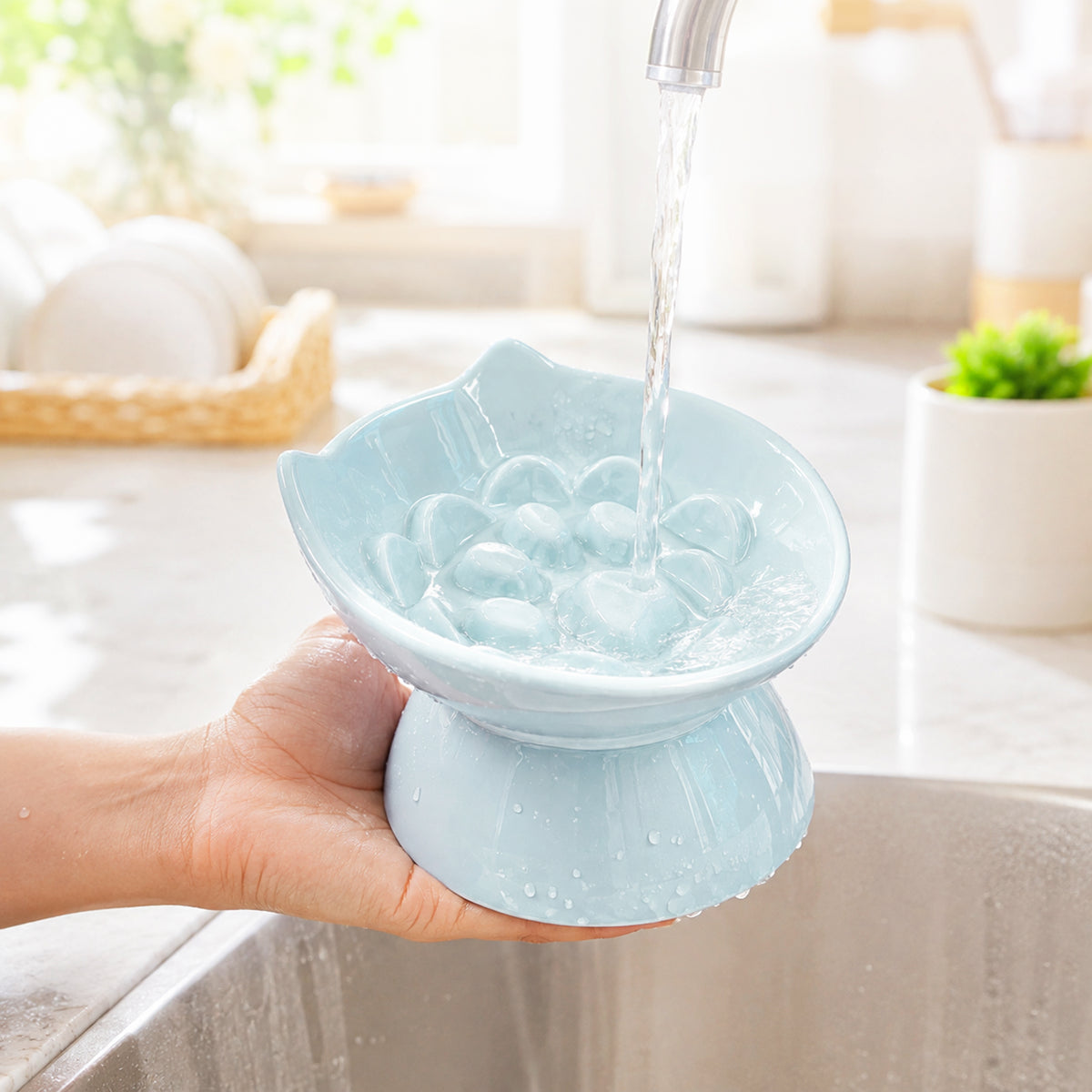 【pre-order】Cat & Dog Slow Feeder Bowl, Elevated Ceramic Pet Bowl, Anti-Gulping Slow Eating Bowl for Small & Medium Cats and Dogs, 5.9 Inch, Easy to Clean Blue