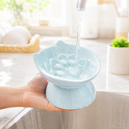 【pre-order】Cat & Dog Slow Feeder Bowl, Elevated Ceramic Pet Bowl, Anti-Gulping Slow Eating Bowl for Small & Medium Cats and Dogs, 5.9 Inch, Easy to Clean Blue