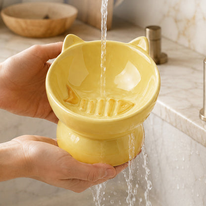 【pre-order】Elevated Cat Bowl, Raised Cat Food Bowl with Cute Cat Ear Design, Deep Pet Food Bowl for Small & Medium Cats and Dogs, Easy to Clean Dog Food Bowl, 5.31 Inch Yellow