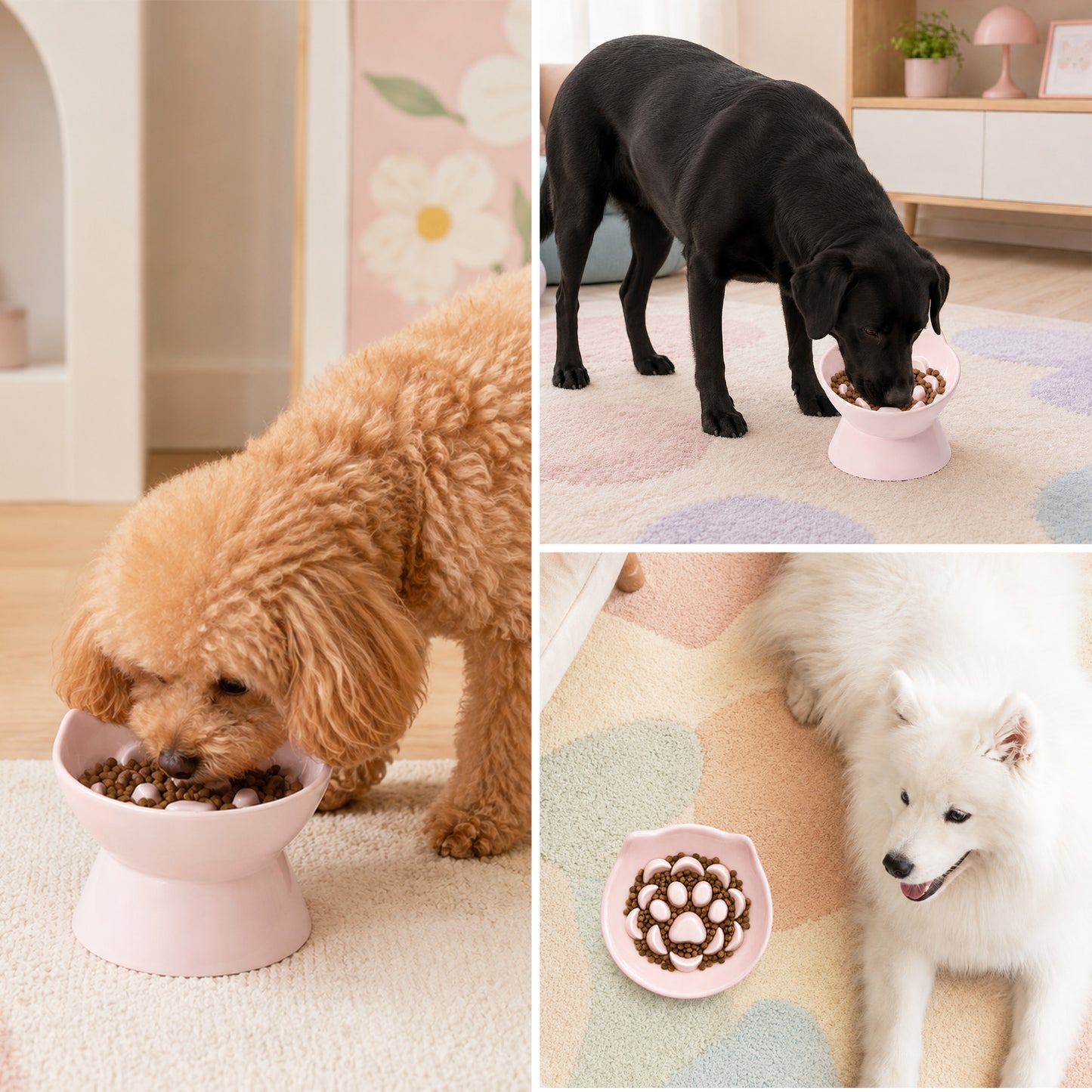 Cat & Dog Slow Feeder Bowl, Elevated Ceramic Pet Bowl, Anti-Gulping Slow Eating Bowl for Small & Medium Cats and Dogs, 5.9 Inch, Easy to Clean Pink