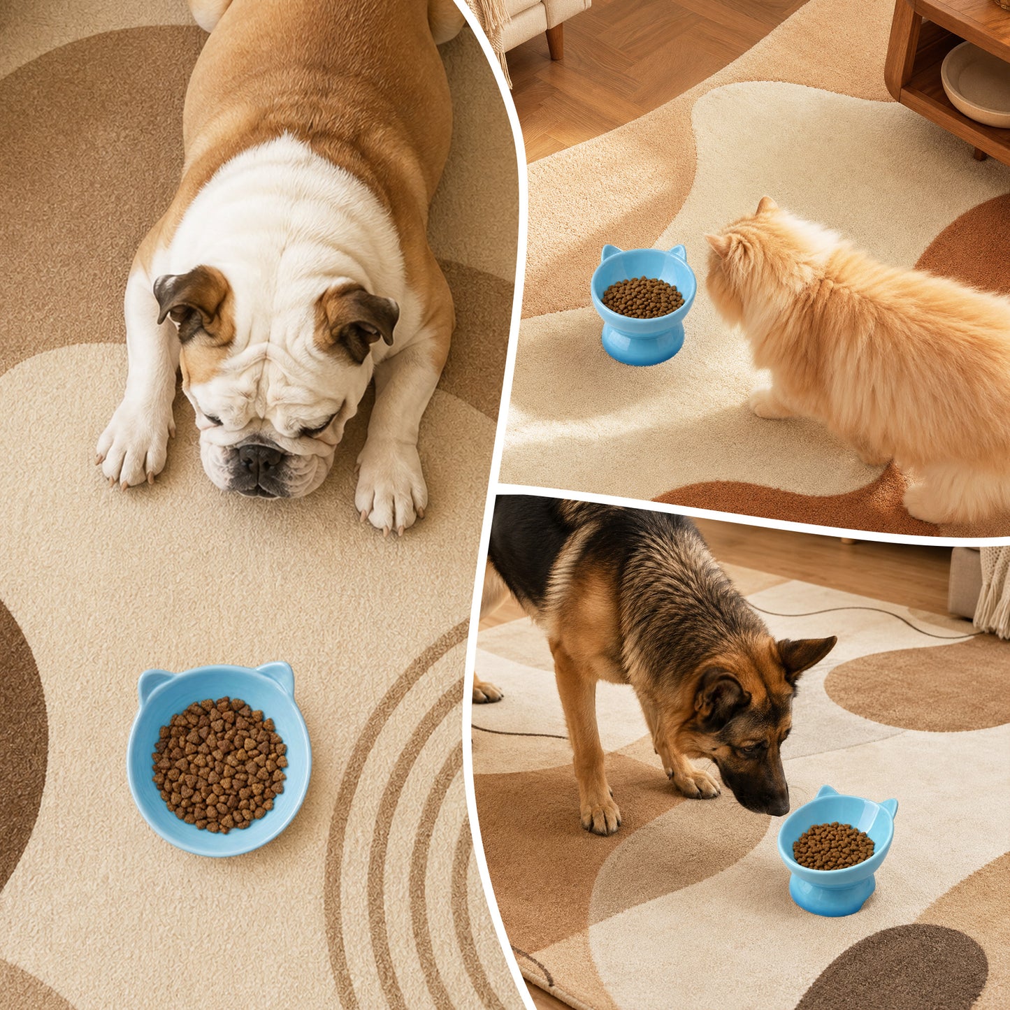 Elevated Cat Bowl, Raised Cat Food Bowl with Cute Cat Ear Design, Deep Pet Food Bowl for Small & Medium Cats and Dogs, Easy to Clean Dog Food Bowl, 5.31 Inch Blue
