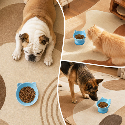 Elevated Cat Bowl, Raised Cat Food Bowl with Cute Cat Ear Design, Deep Pet Food Bowl for Small & Medium Cats and Dogs, Easy to Clean Dog Food Bowl, 5.31 Inch Blue