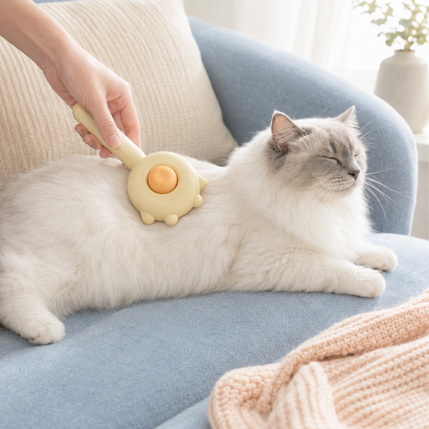 Cat & Dog Grooming Brush, Pet Hair Removal Brush for Long & Short Hair, Easy Clean Deshedding Brush for Cats and Dogs, Pet Grooming Comb for Loose Fur - Yellow
