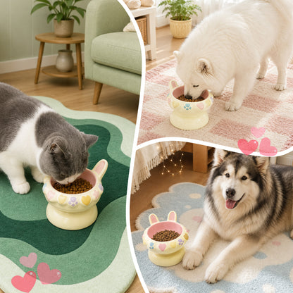 Bunny Ear Elevated Cat and Dog Food Bowl, Cute Raised Ceramic Pet Food Bowl for Cats & Small Dogs, Rabbit Ear Cat Food & Water Bowl with Pedestal Base, 5.9 Inch - Yellow