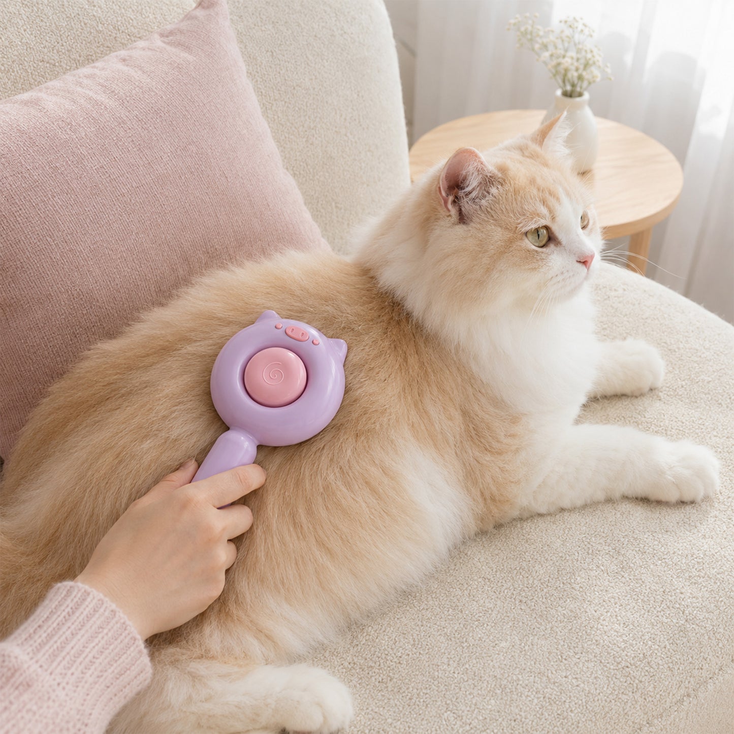 Cat & Dog Grooming Brush, Pet Hair Removal Brush for Long & Short Hair, Easy Clean Deshedding Brush for Cats and Dogs, Pet Grooming Comb for Loose Fur - Pink