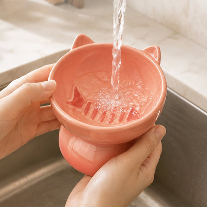 【pre-order】Elevated Cat Bowl, Raised Cat Food Bowl with Cute Cat Ear Design, Deep Pet Food Bowl for Small & Medium Cats and Dogs, Easy to Clean Dog Food Bowl, 5.31 Inch Orange