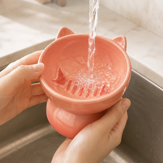 【pre-order】Elevated Cat Bowl, Raised Cat Food Bowl with Cute Cat Ear Design, Deep Pet Food Bowl for Small & Medium Cats and Dogs, Easy to Clean Dog Food Bowl, 5.31 Inch Orange