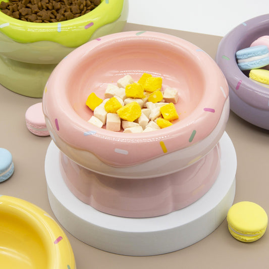 Donut Duo Ceramic Dog Bowl Set(Pink)