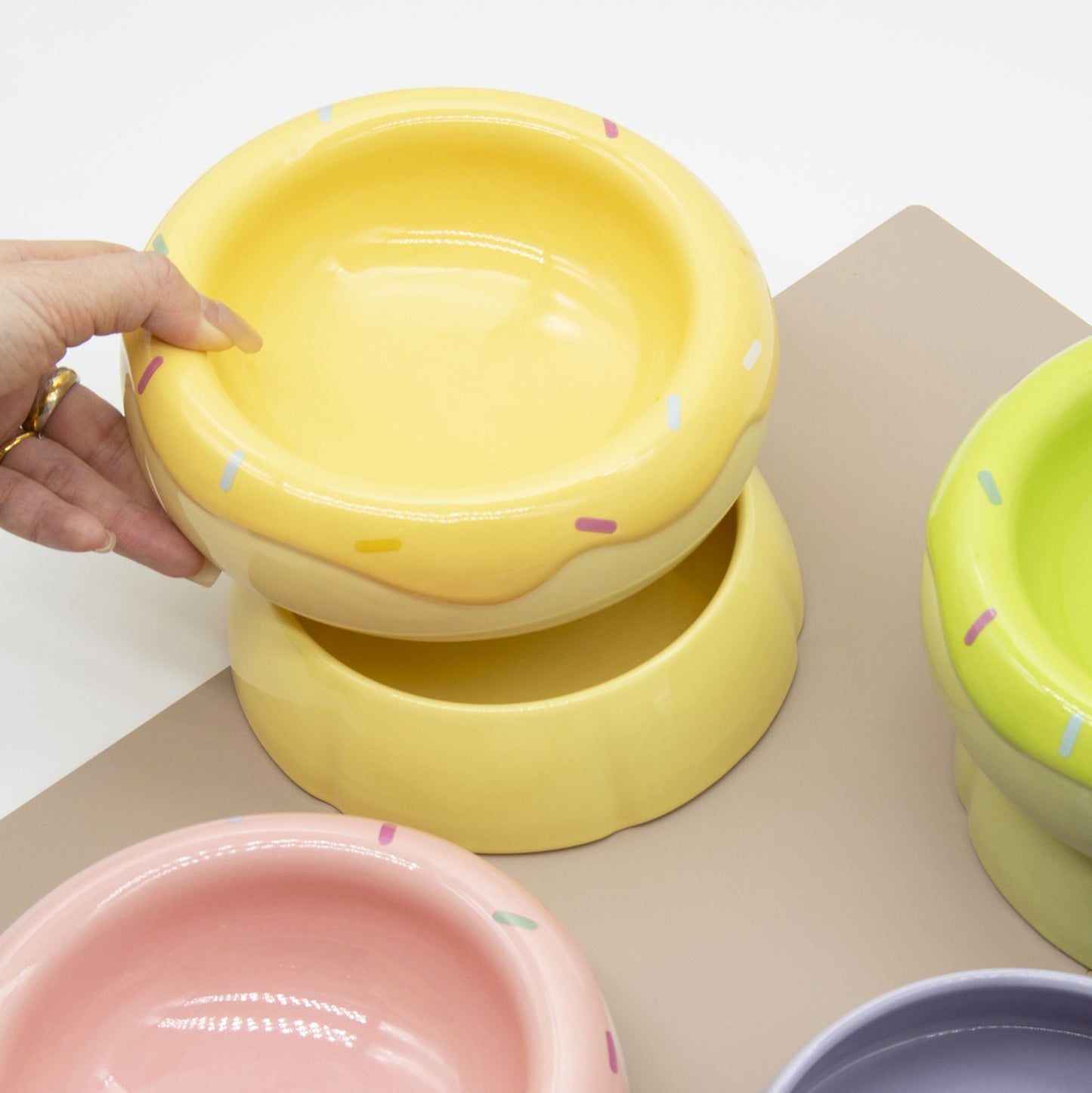Donut Duo Ceramic Dog Bowl Set(Yellow)