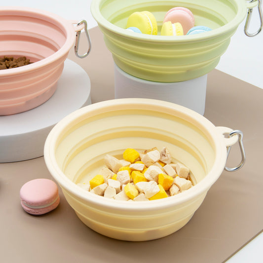 Collapsible Dog Bowls, Portable Travel Dog Bowl with Carabiner(Macaron Yellow)