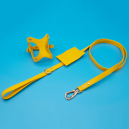 Small Dog PU Leather Harness & Leash Set (Fits Chest 26-50cm)(Sunshine Day Yellow)