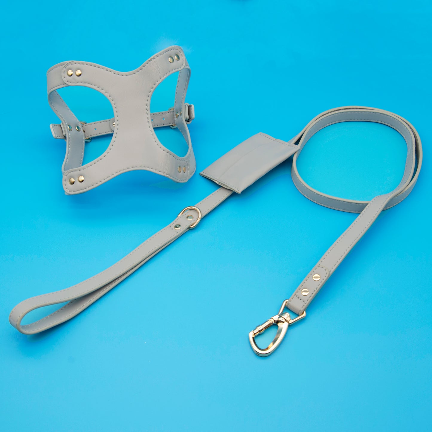 Small Dog PU Leather Harness & Leash Set (Fits Chest 26-50cm)(Moonlight Grey)