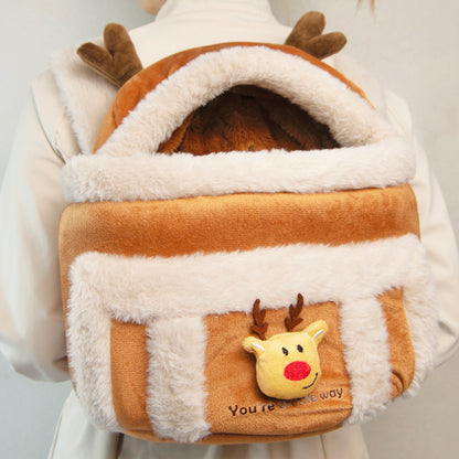 Travel Pet Carrier Bag; Breathable sling for small dogs and cats (5-10lbs)(Brown Reindeer）
