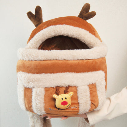 Travel Pet Carrier Bag; Breathable sling for small dogs and cats (5-10lbs)(Brown Reindeer）