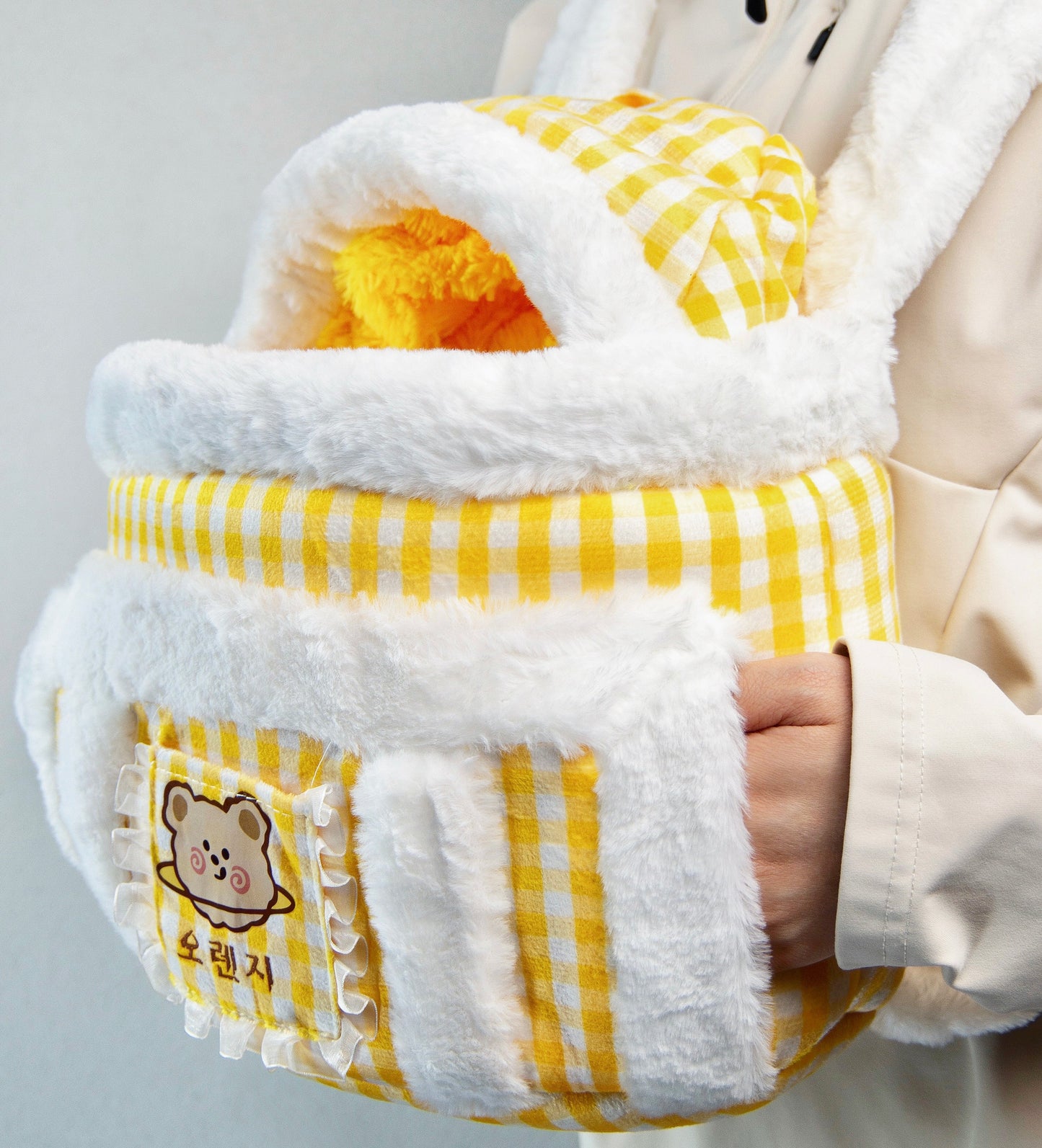 Travel Pet Carrier Bag; Breathable sling for small dogs and cats (5-10lbs)(Sunny Yellow Bear)