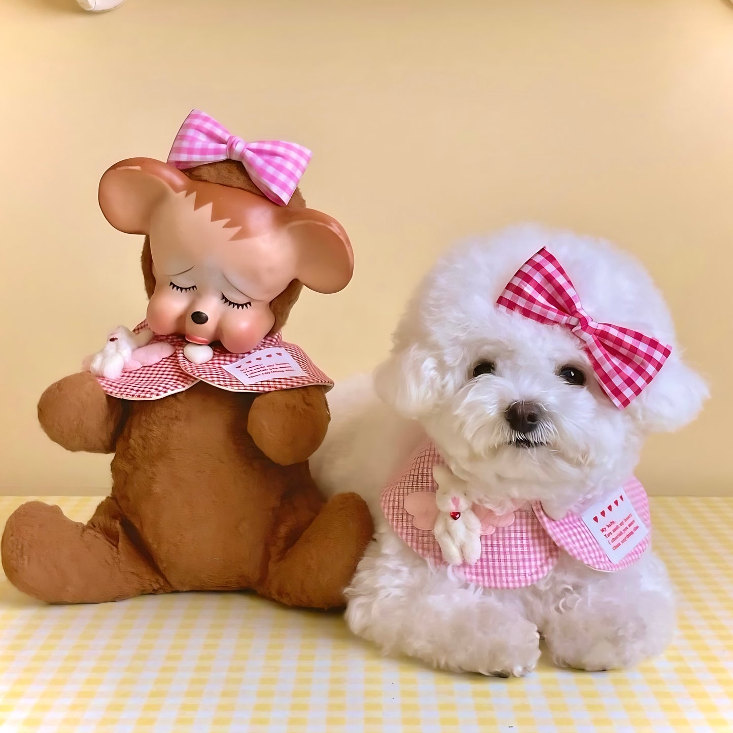 Plaid Dog Bandana(Peach Pink)