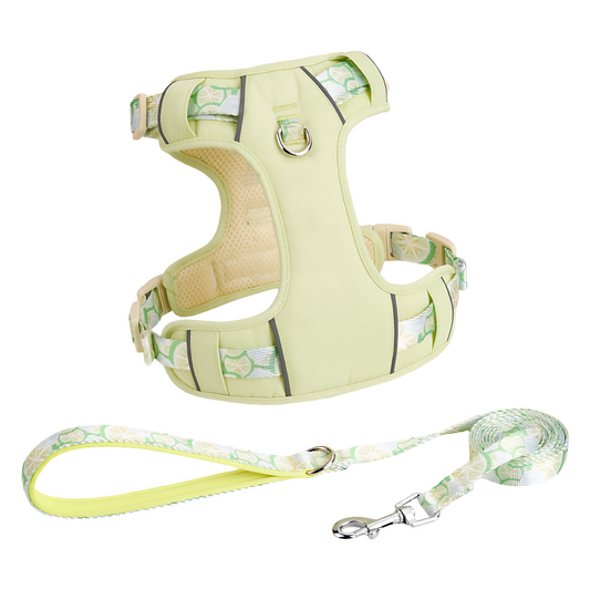 Dog Summer Fruit Breathable Harness & Leash Set(Lemon Green)
