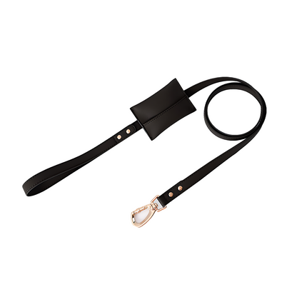 Medium Dog PU Leather Harness & Leash Set (Fits Chest 37-62cm)(Twinkle Black)