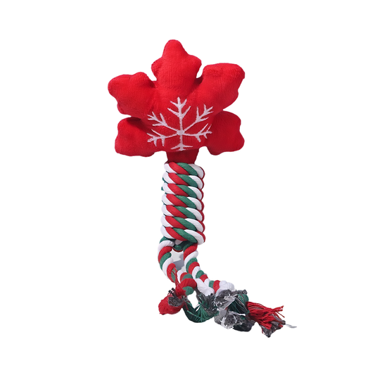 Knot Rope Tug Dog Toy, Christmas Collection(Red Snowflake)