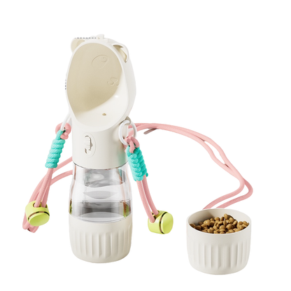 Portable Leak Proof Dog Water Bottle with Food Container(White)