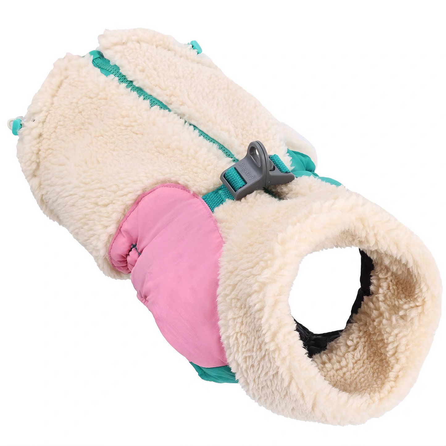 Winter Warmth & Windproof Dog Coat — Plush, Harness-Integrated & Easy Wear (Beige)