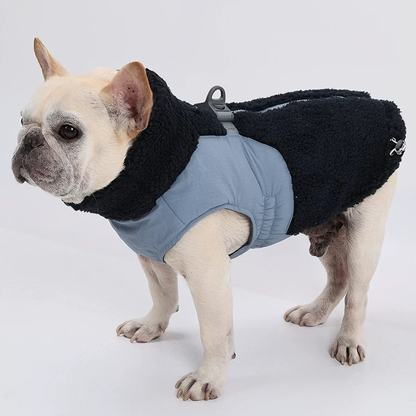 Winter Warmth & Windproof Dog Coat — Plush, Harness-Integrated & Easy Wear (Blue)