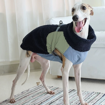 Winter Warmth & Windproof Dog Coat — Plush, Harness-Integrated & Easy Wear (Blue)
