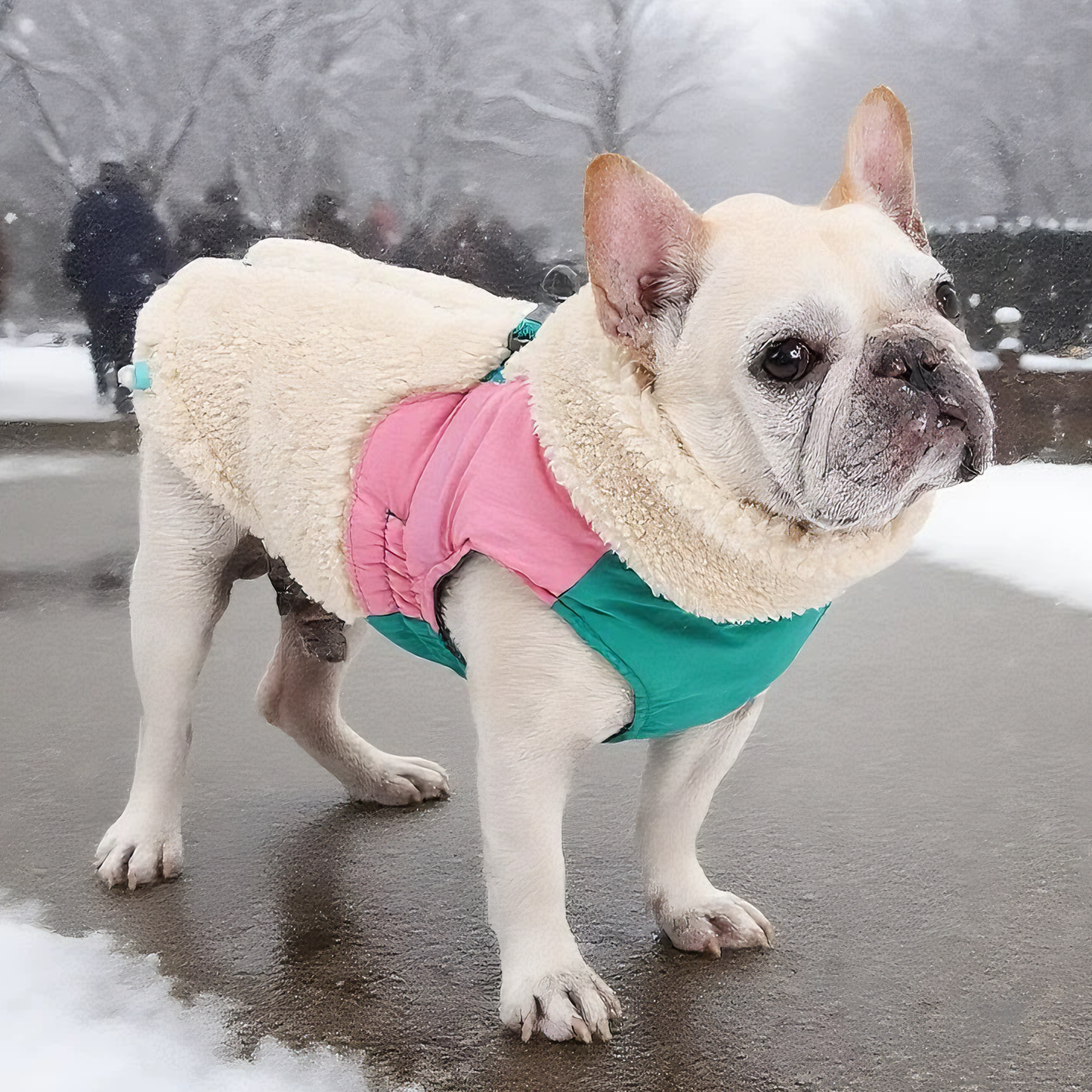 Winter Warmth & Windproof Dog Coat — Plush, Harness-Integrated & Easy Wear (Beige)