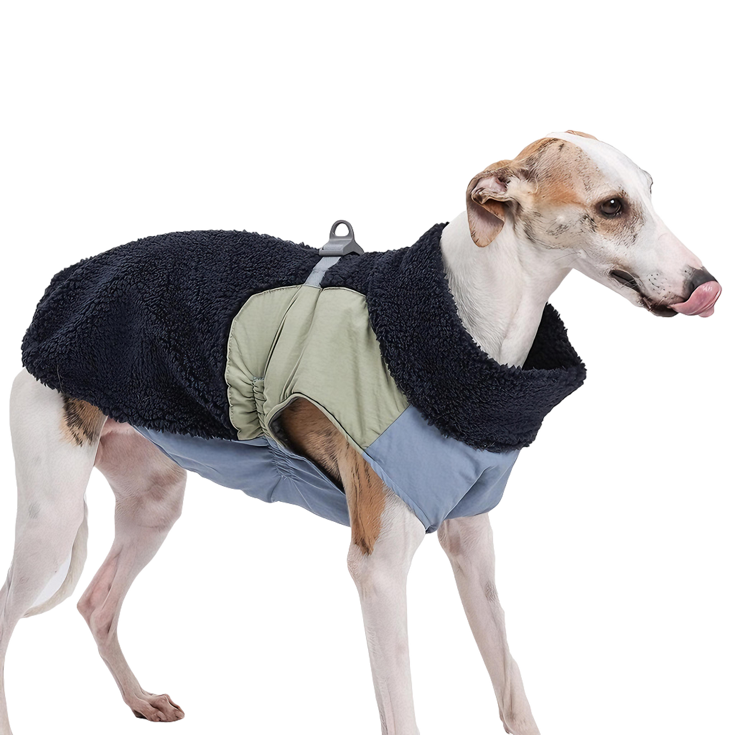 Winter Warmth & Windproof Dog Coat — Plush, Harness-Integrated & Easy Wear (Blue)