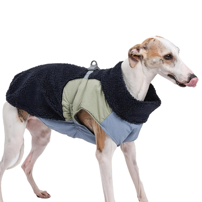 Winter Warmth & Windproof Dog Coat — Plush, Harness-Integrated & Easy Wear (Blue)