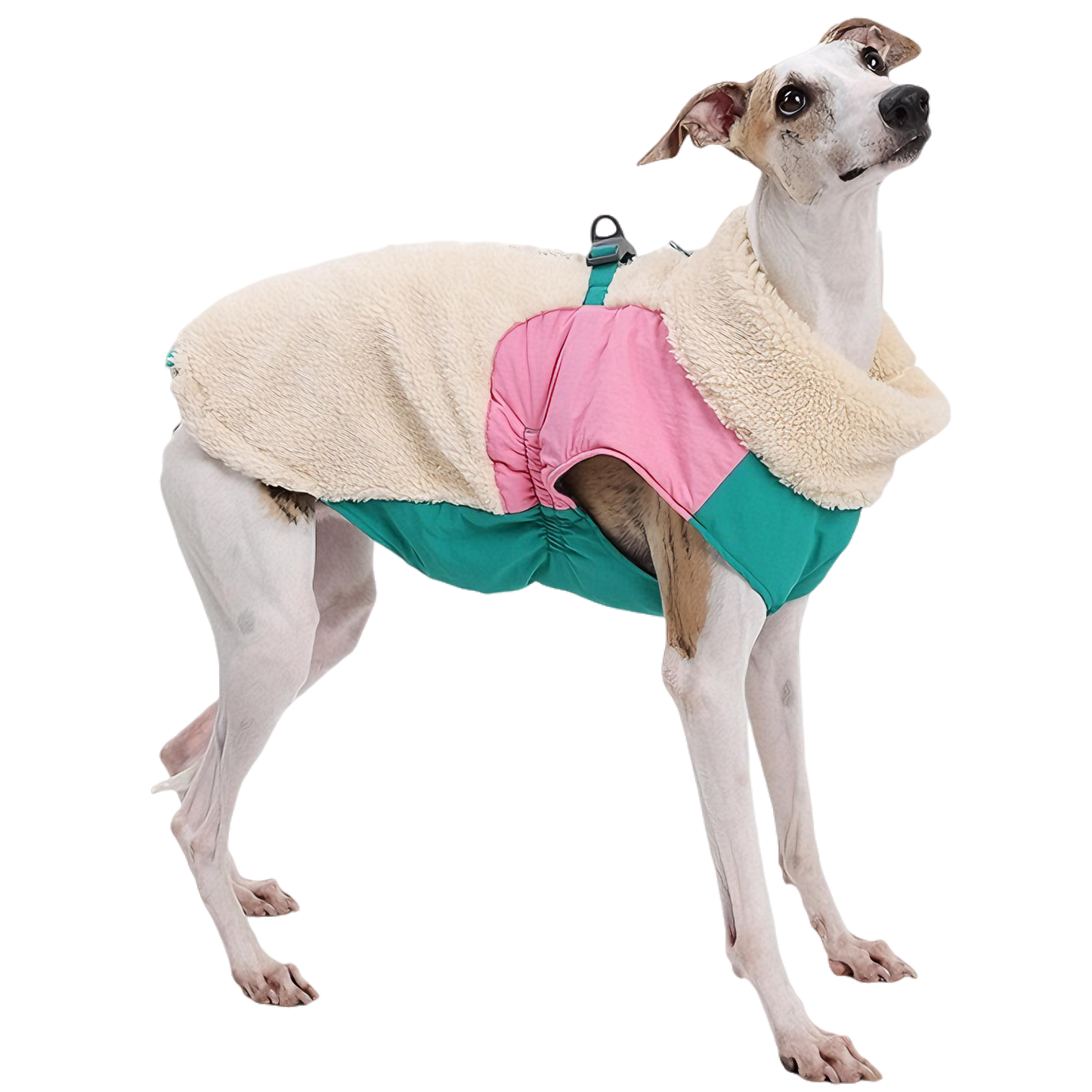 Winter Warmth & Windproof Dog Coat — Plush, Harness-Integrated & Easy Wear (Beige)