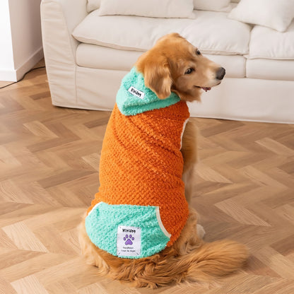 Autumn-Winter Plush Sweater for Large Dogs — Cozy, Stylish & Functional (Dello Hood Orange)