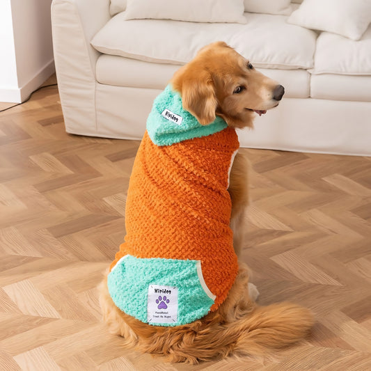 Autumn-Winter Plush Sweater for Large Dogs — Cozy, Stylish & Functional (Dello Hood Orange)