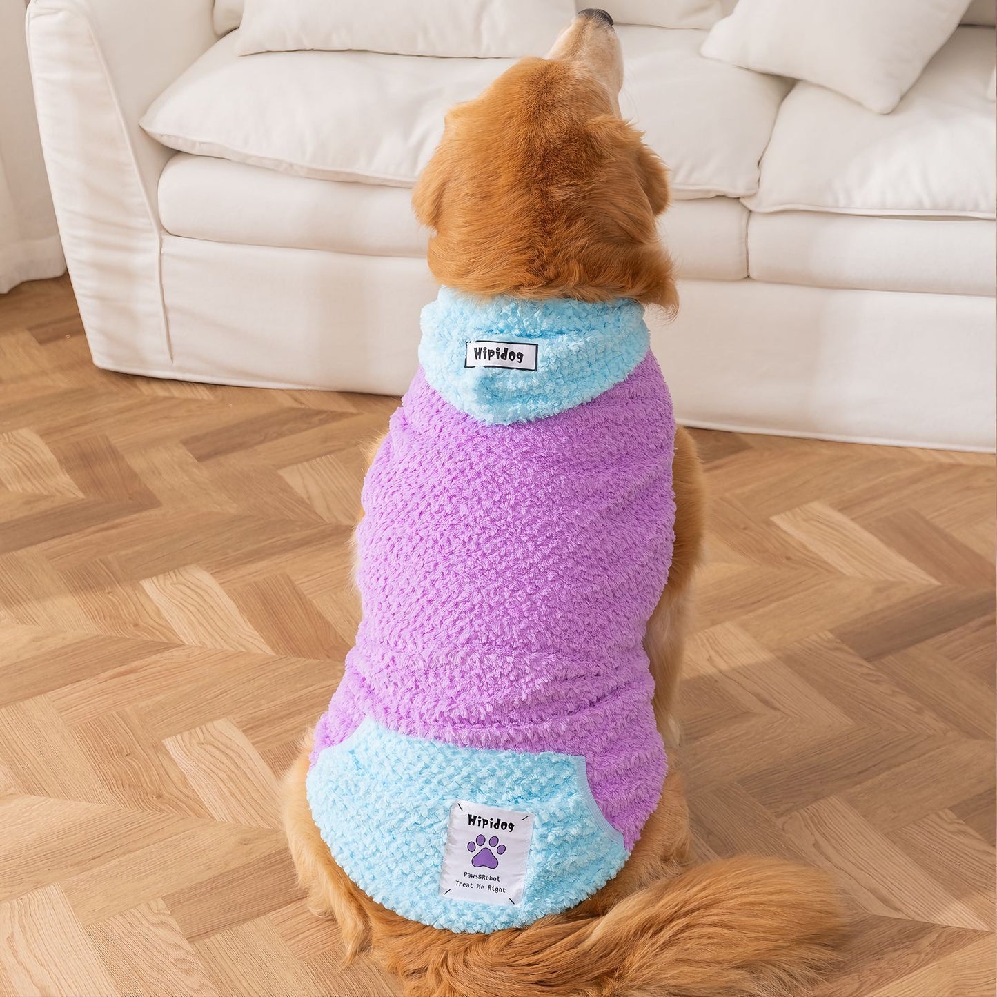Autumn-Winter Plush Sweater for Large Dogs — Cozy, Stylish & Functional (Seren Hood Purple)