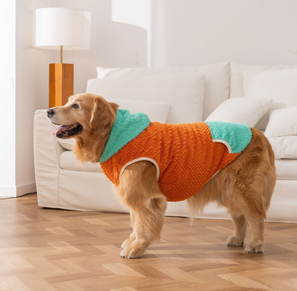 Autumn-Winter Plush Sweater for Large Dogs — Cozy, Stylish & Functional (Dello Hood Orange)