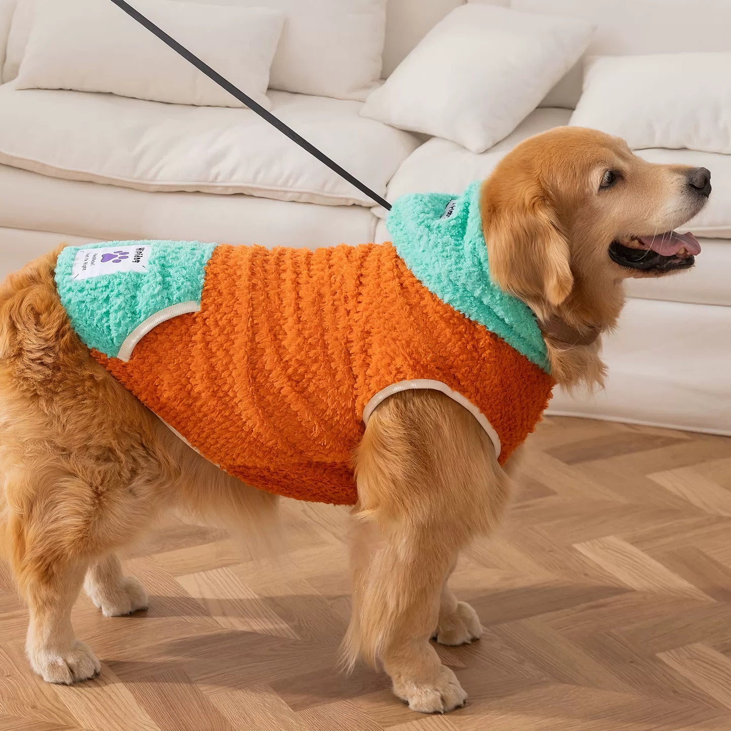 Autumn-Winter Plush Sweater for Large Dogs — Cozy, Stylish & Functional (Dello Hood Orange)