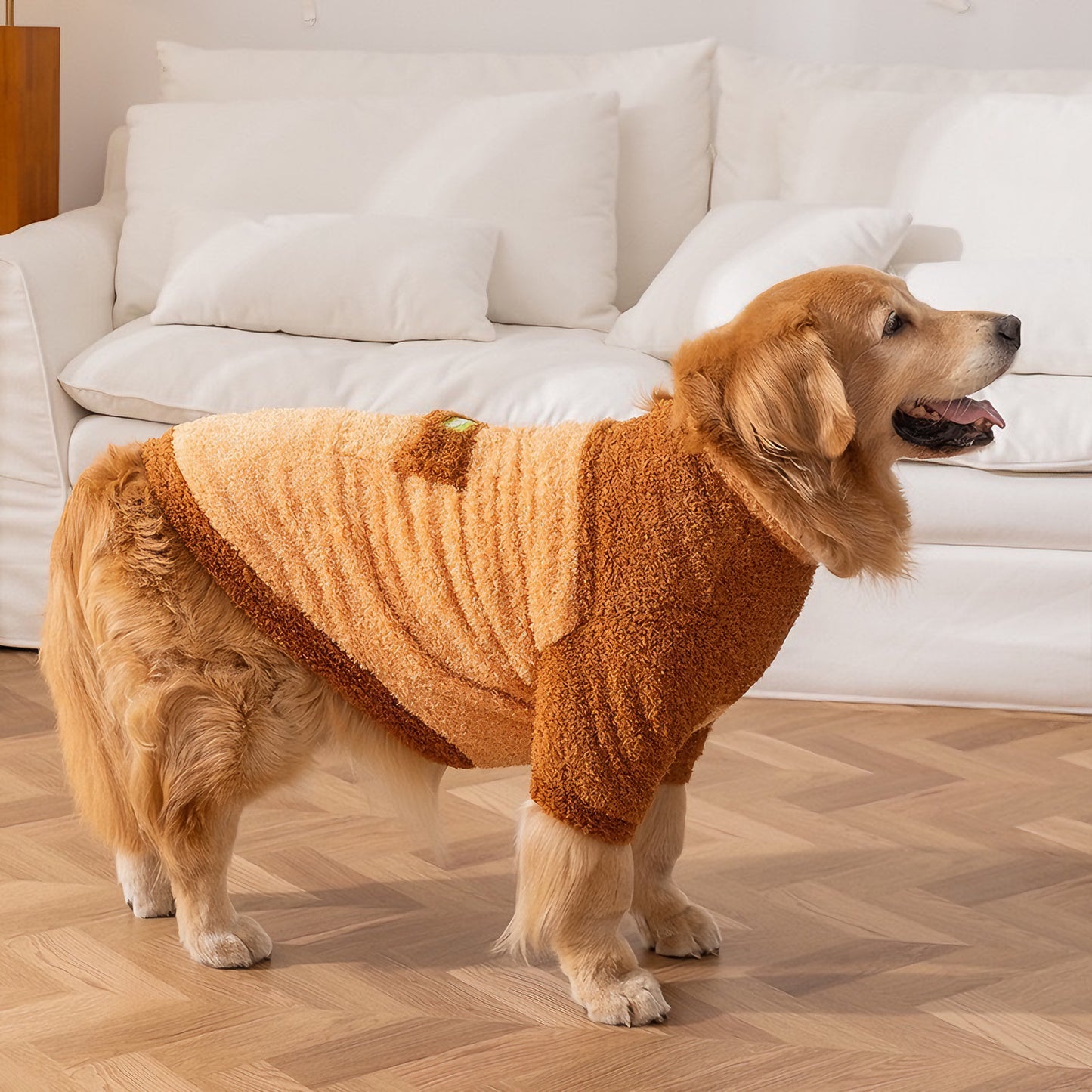 Autumn-Winter Plush Sweater for Large Dogs — Cozy, Stylish & Functional (Lomi Brown)