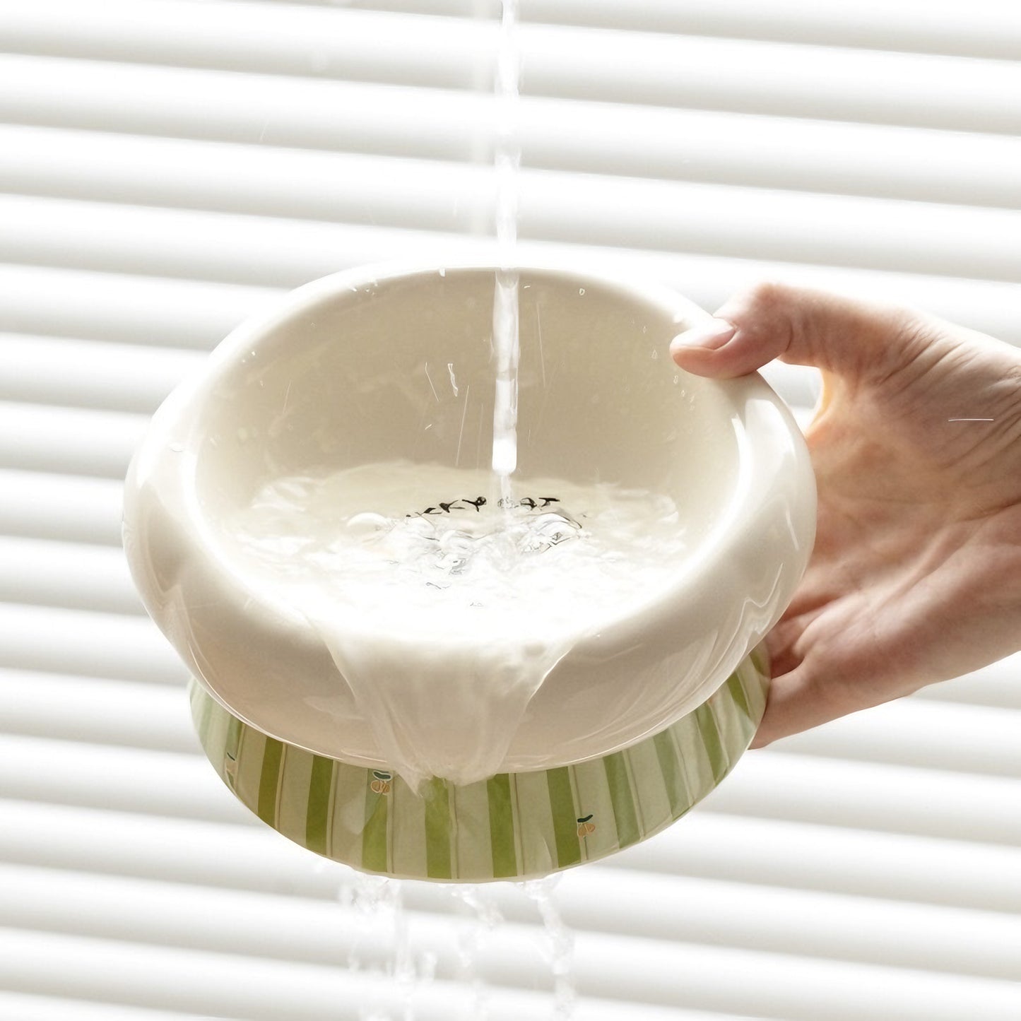 LuckyCat Petal Stripe Ceramic Pet Bowl